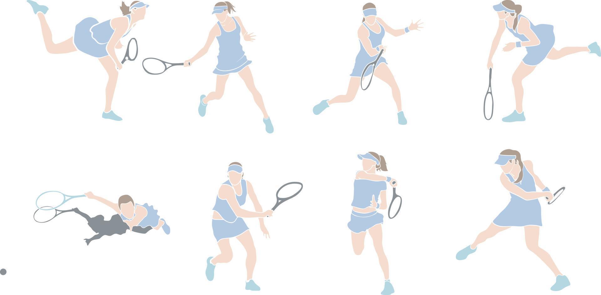 Female Tennis Player Set. vector