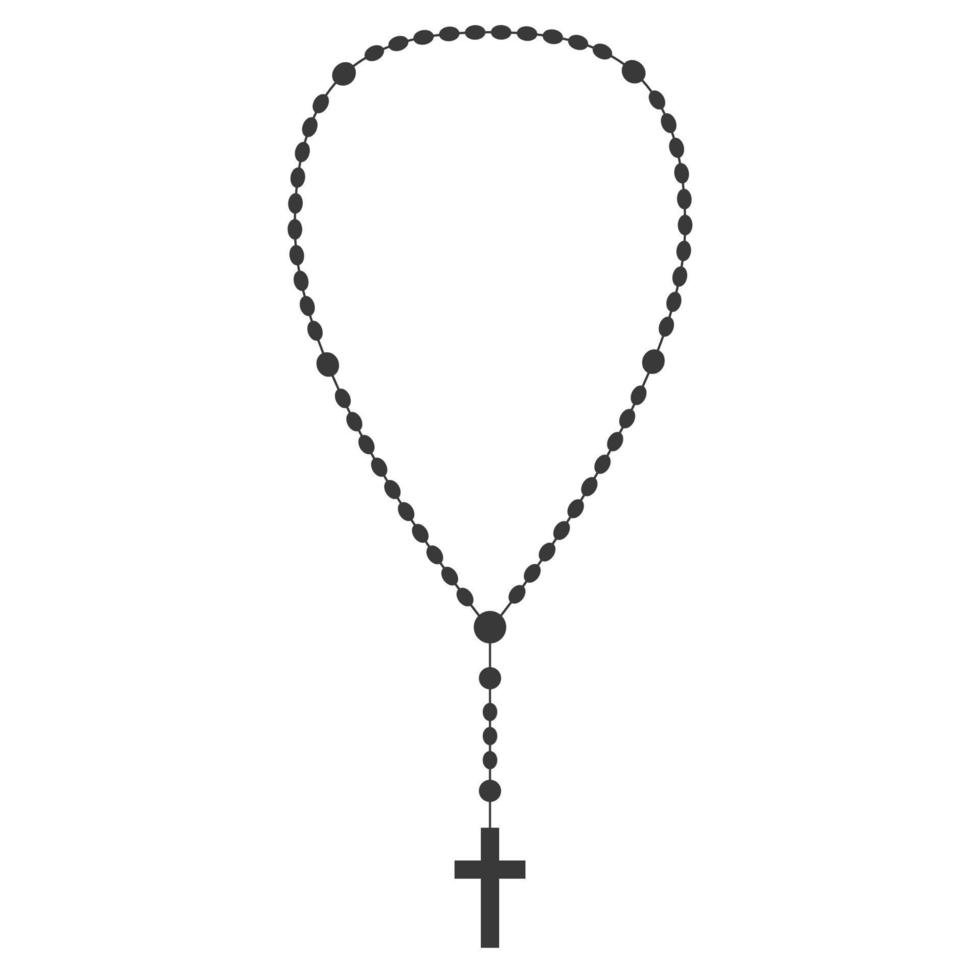 Rosary beads silhouette. Prayer jewelry for meditation. Catholic chaplet with a cross. Religion symbol. Vector illustration.