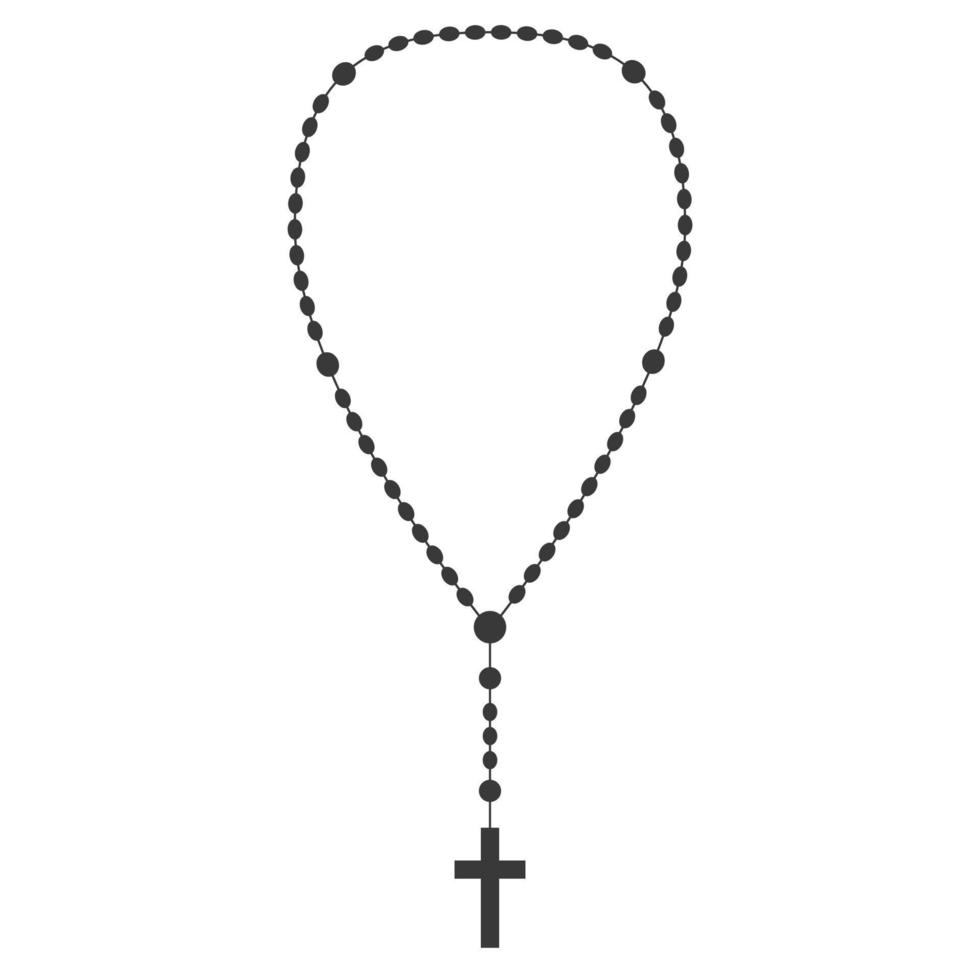 Rosary beads silhouette. Prayer jewelry for meditation. Catholic chaplet with a cross. Religion symbol. Vector illustration.