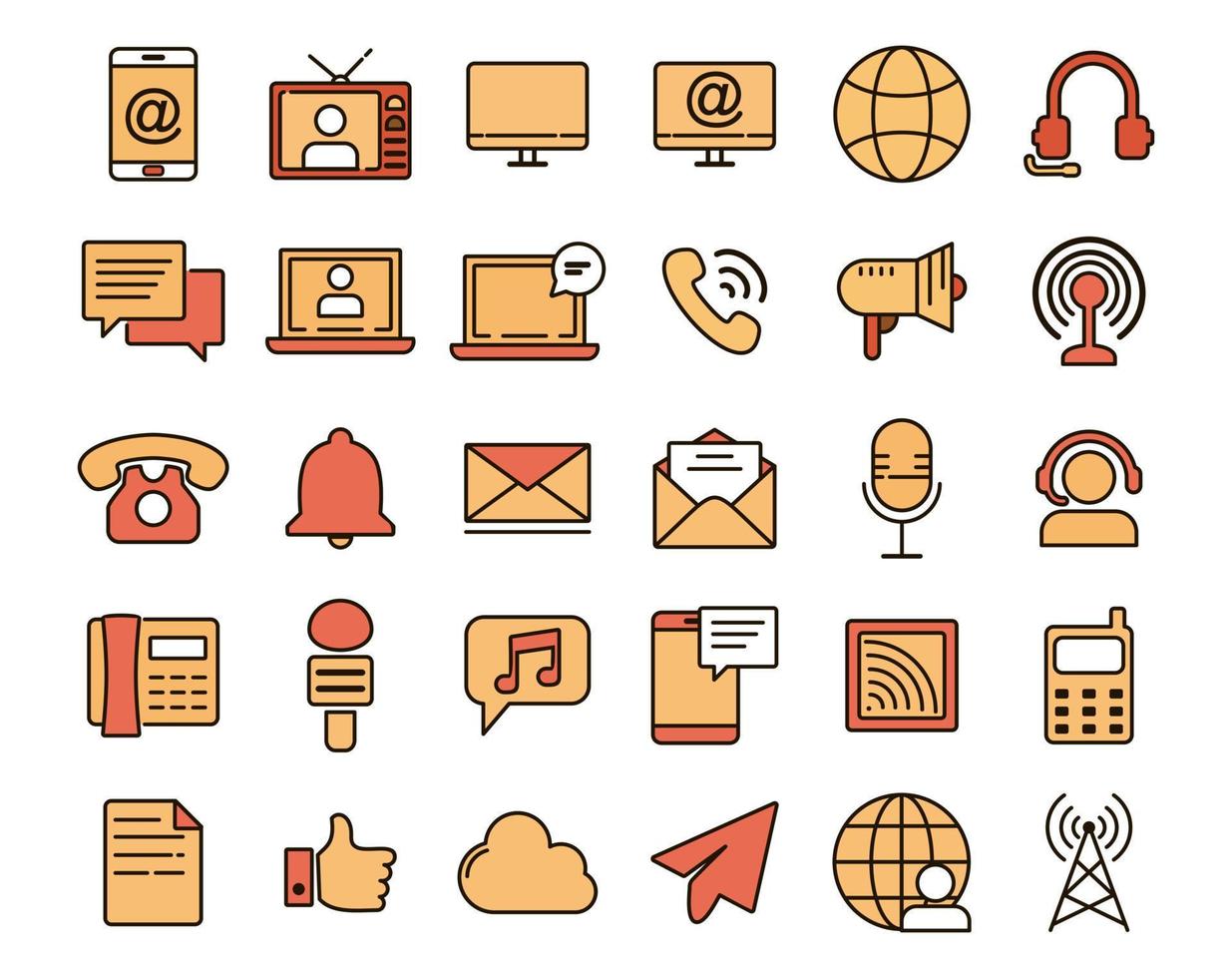 Communication thin line color icons set, vector illustration