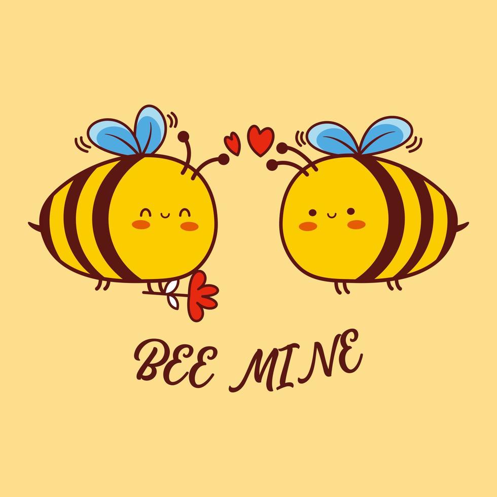 Lindo dibujo animado de abeja con corazón sobre fondo amarillo ilustración vectorial vector