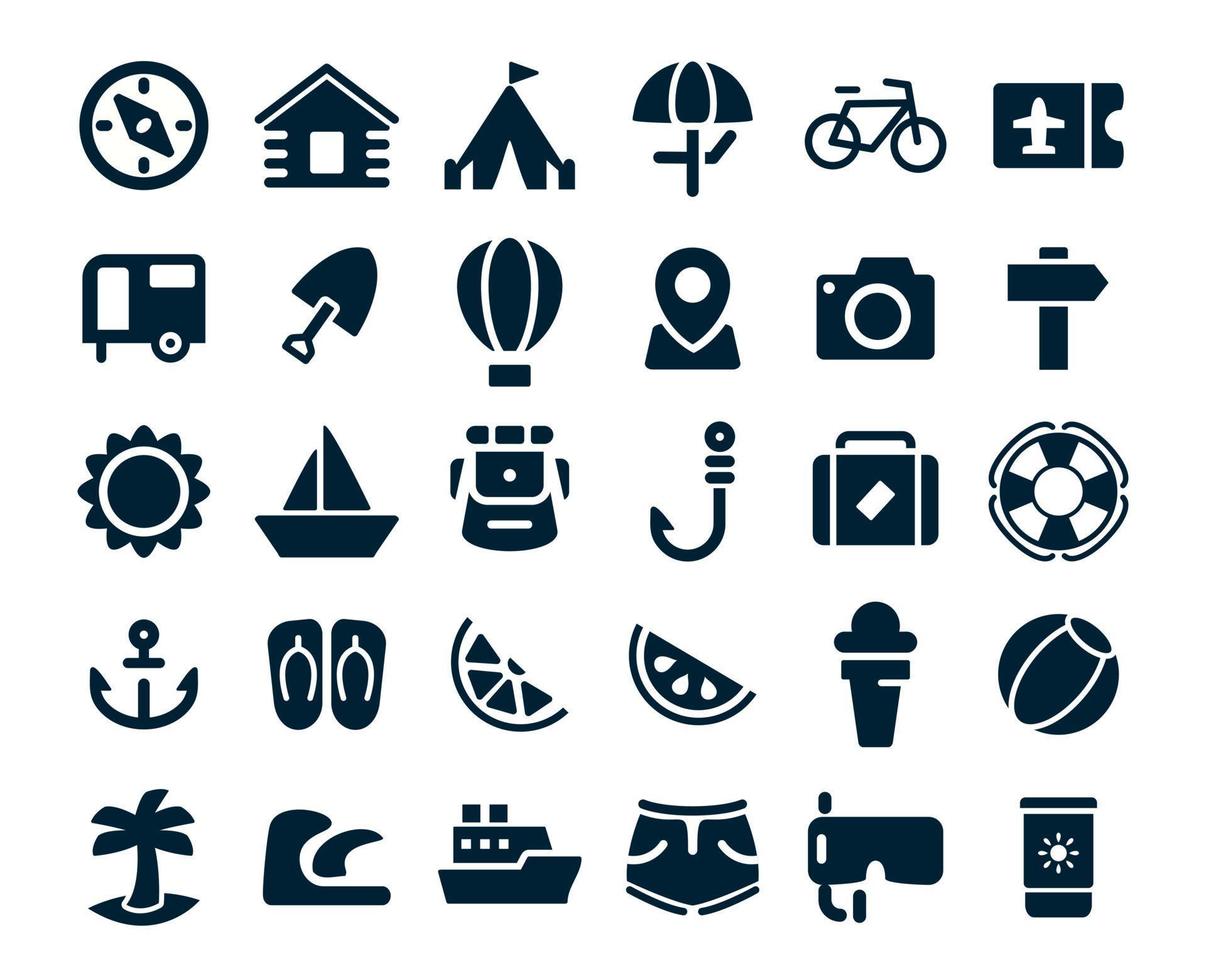 conjunto de iconos de playa de verano relacionados con vacaciones vector