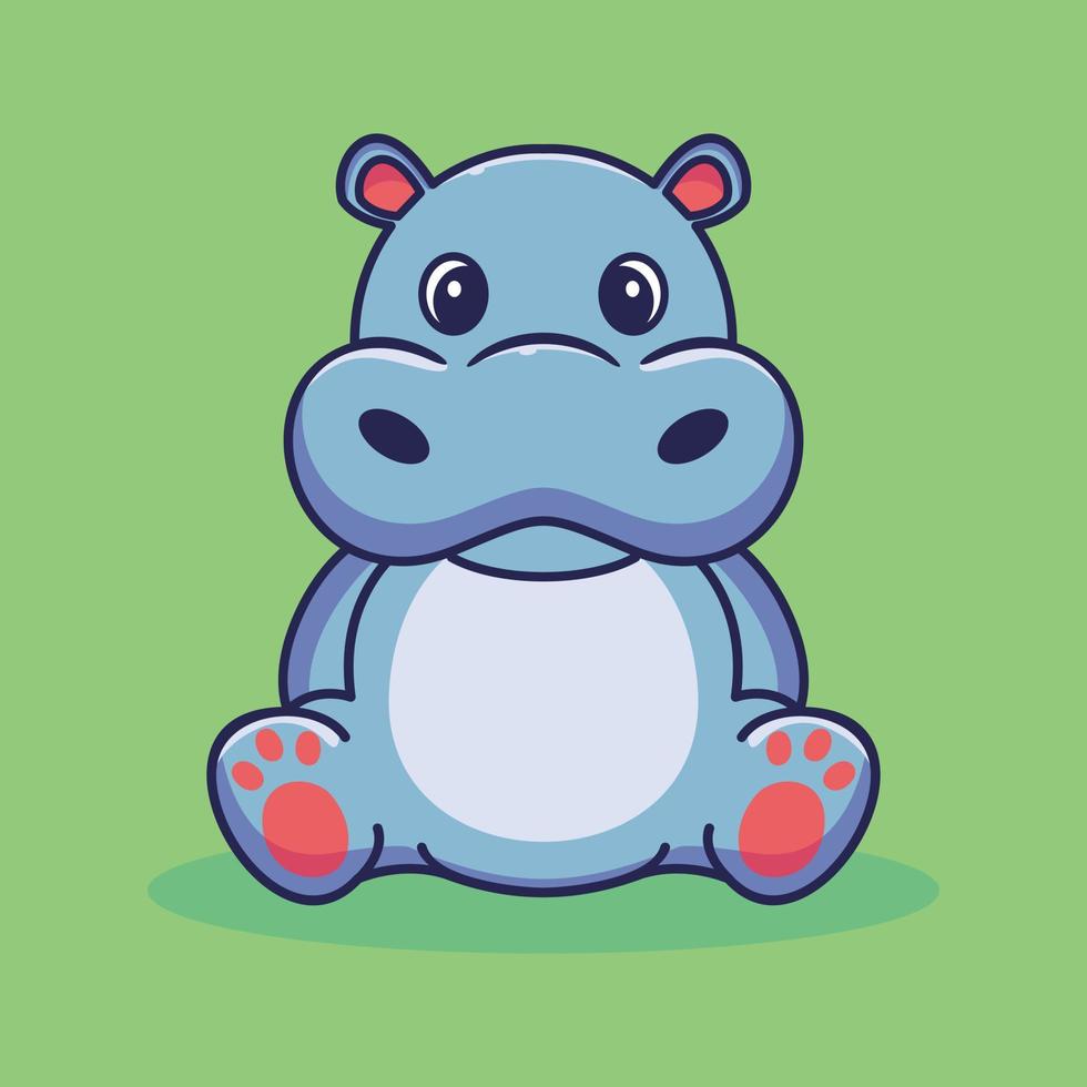 cartoon cute hippo sitting kawaii mascot logo vector