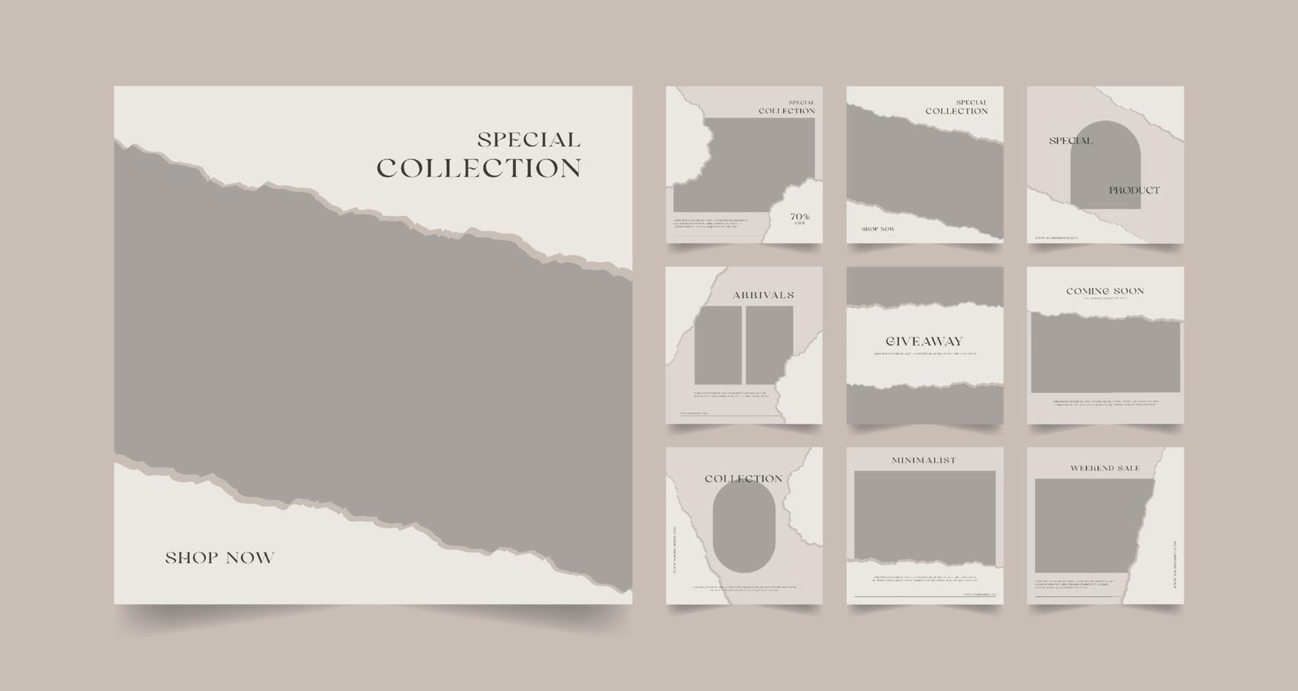 conjunto de publicación de venta de redes sociales de papel rasgado minimalista vector