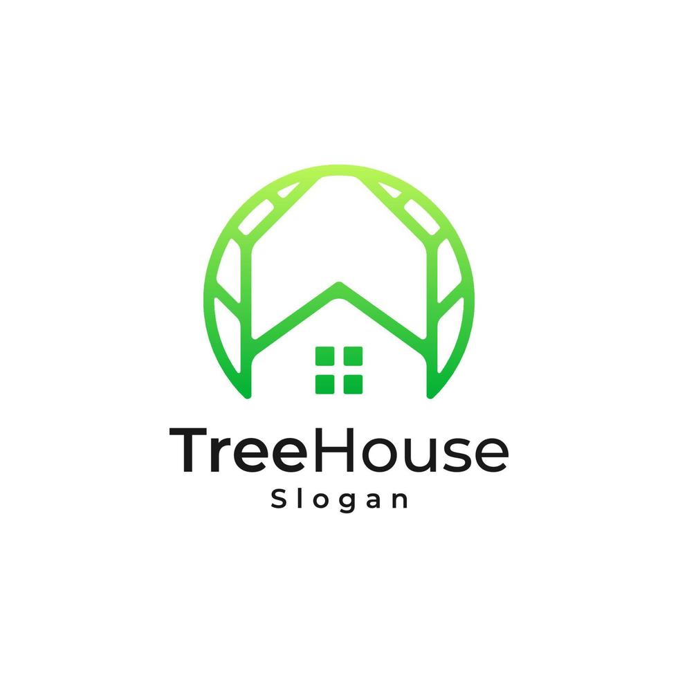 Tree House green gradient color logo vector