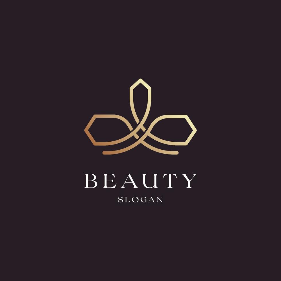 Luxury elegant flower gold color logo linear line art monogram style vector