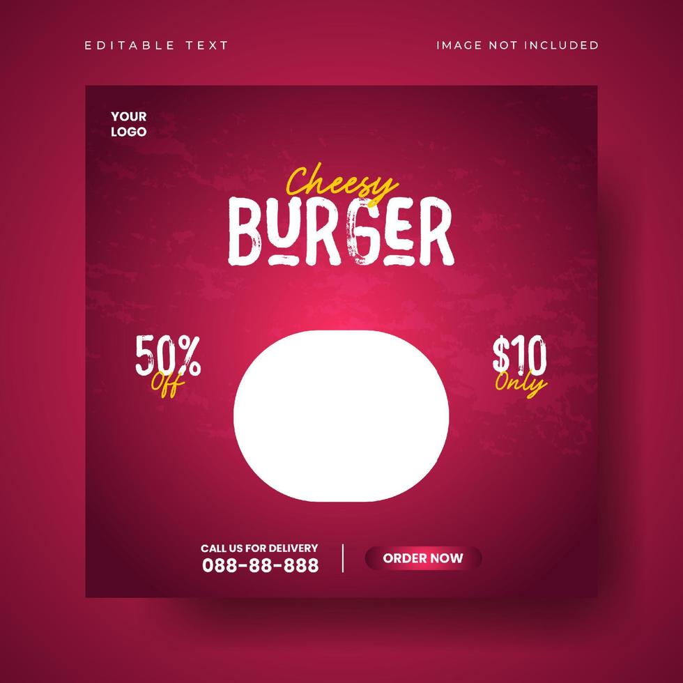 Delicious burger and food menu social media post vector