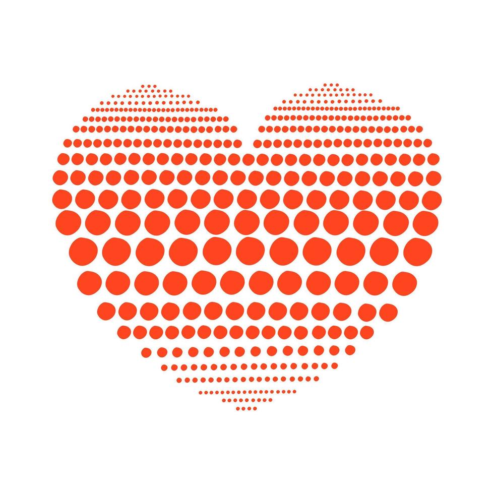 Geometric gradient of dots in the form of a red heart. Halftone on isolated background. Vector illustration