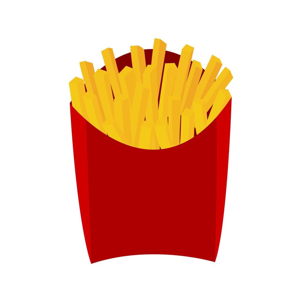 papas fritas de comida rápida en una caja de embalaje roja aislada en un diseño plano de fondo blanco. ilustración vectorial vector