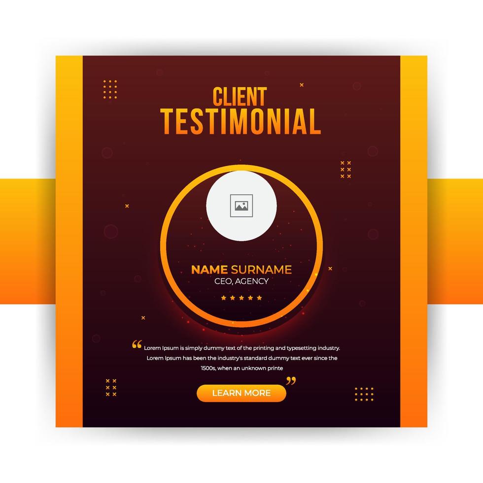 Unique and Modern Luxury Client Testimonial Social Media Post Design. Customer service feedback review social media post or web banner template vector