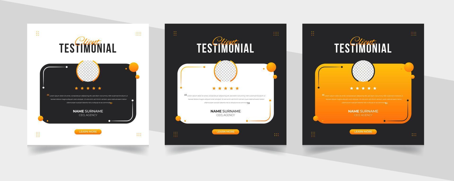 Creative Customer service feedback review or testimonial social media post or web banner with color variation template. vector