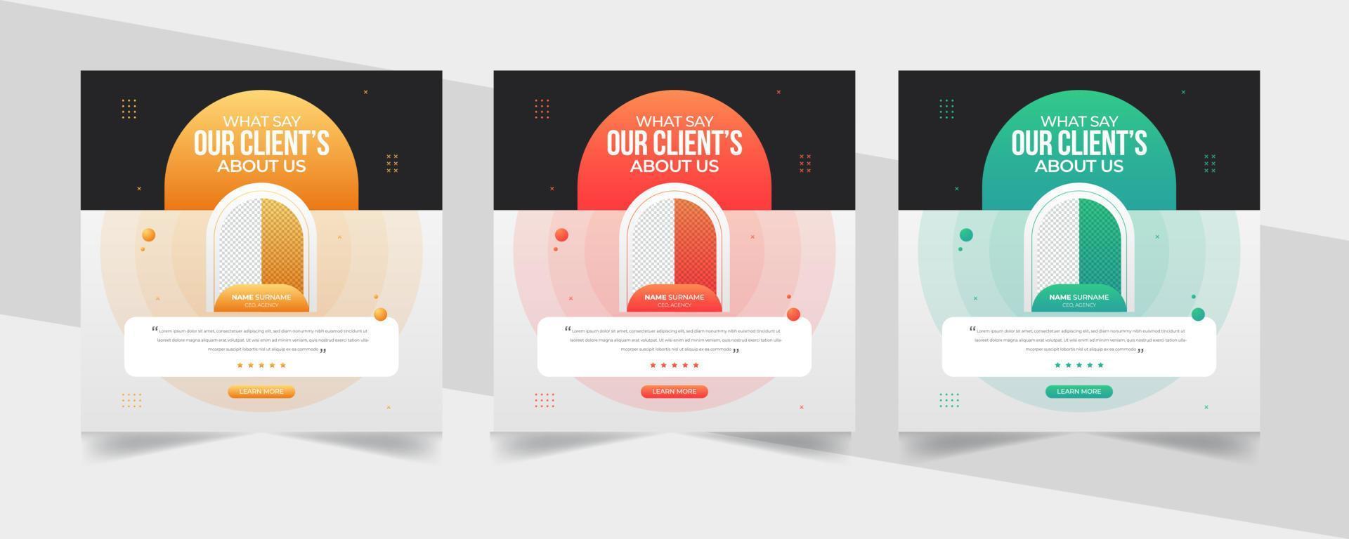 Abstract Modern Customer feedback testimonial social media post web banner. Creative Customer service feedback review or testimonial social media post or web banner with color variation template. vector