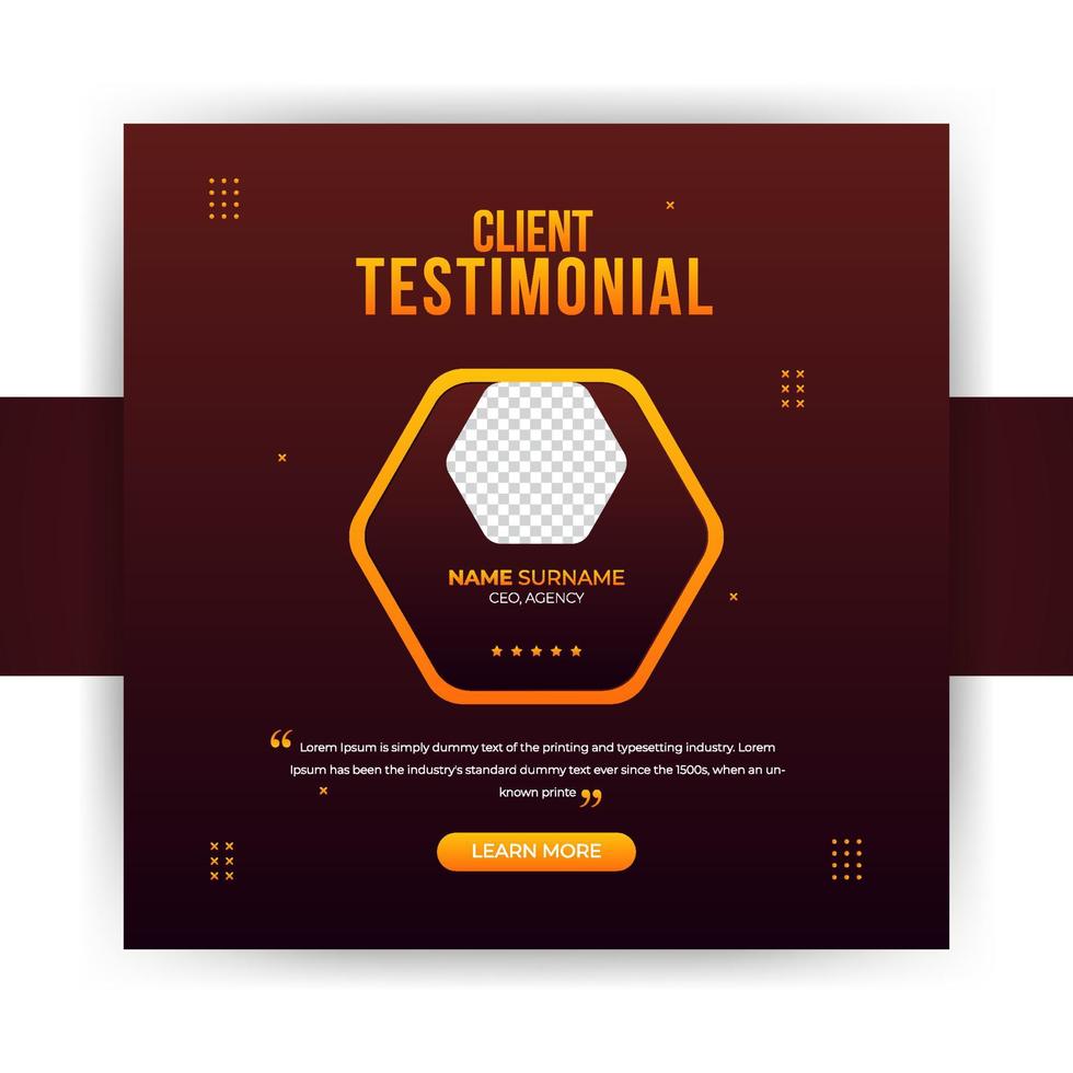 Abstract Luxury Client Testimonial Social Media Post Design. Customer service feedback review social media post or web banner template vector