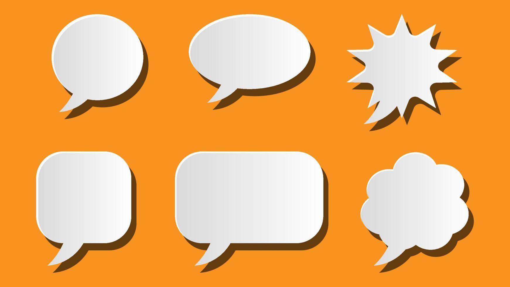 speech bubble set. blank cartoon chat box with shadow isolated on orange background vector