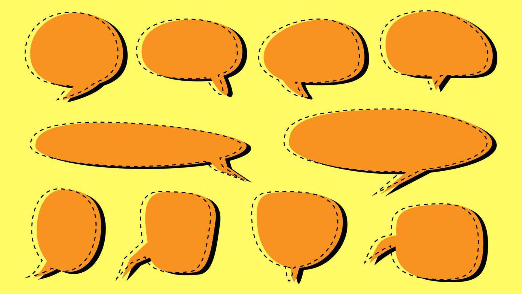 blank orange speech bubble set. cartoon chat box isolated on yellow background vector