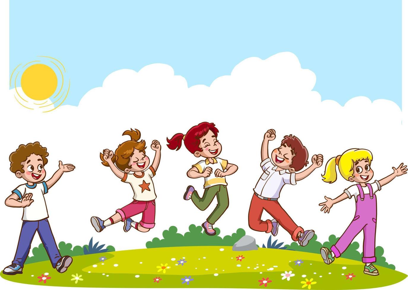 Vector Illustration Of Funny Kids Playing Outside