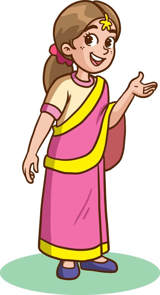 ilustración vectorial de una niña india con vestido tradicional vector