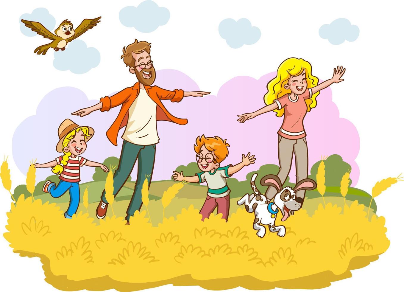 Happy family and dog vector