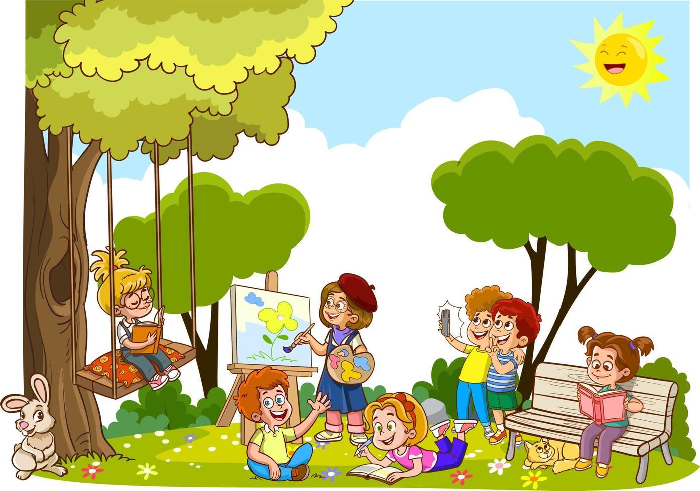 Summer illustration with playing kids vector