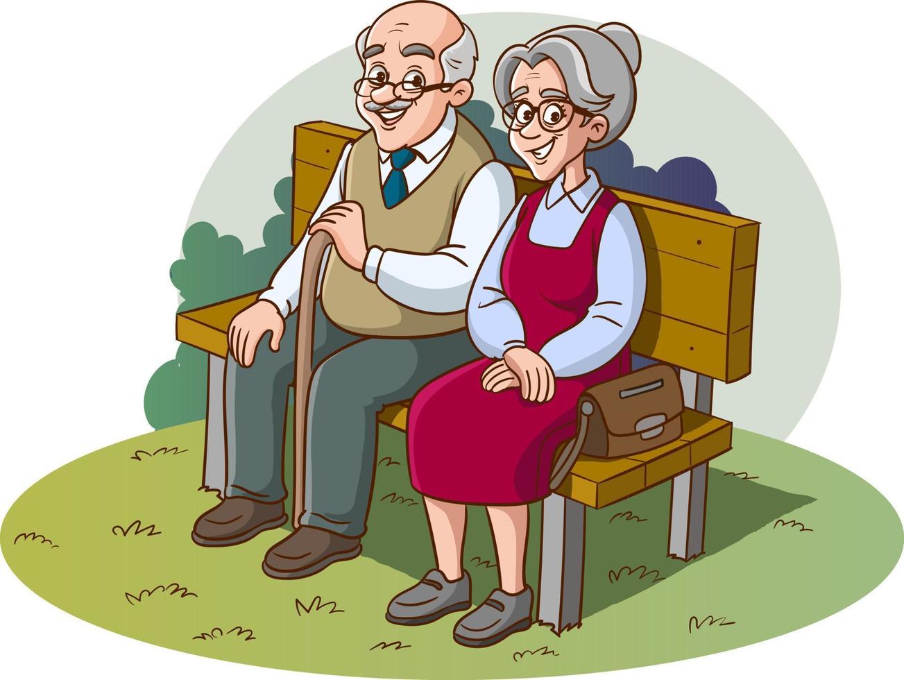 old couple sitting on bench vector illustration