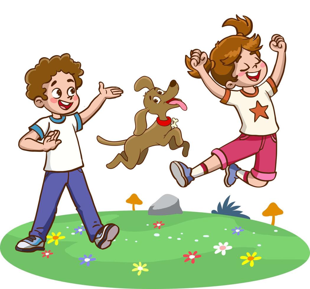 Vector Illustration Of Funny Kids Playing Outside