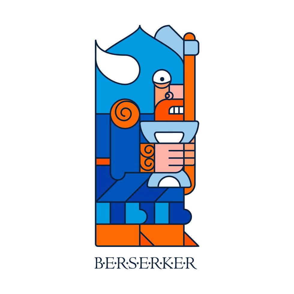 Red-bearded warrior in a horned helmet with a battle ax and a goblet vector