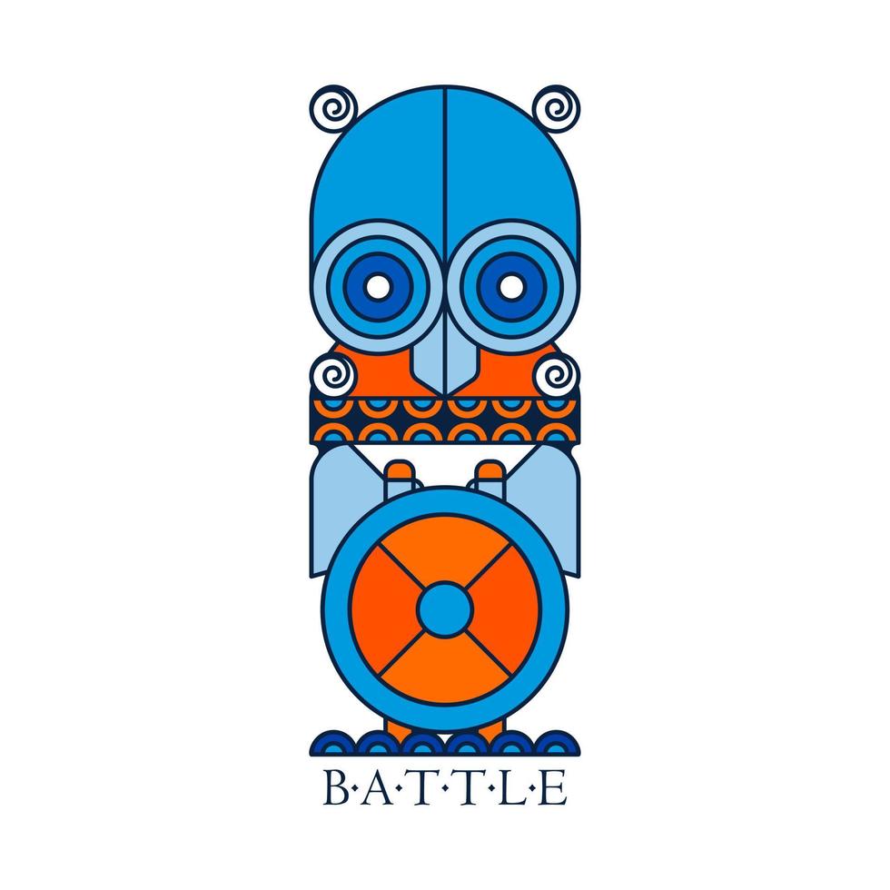 Northern fantasy battle emblem with Viking owl helmet and shield and axes. vector