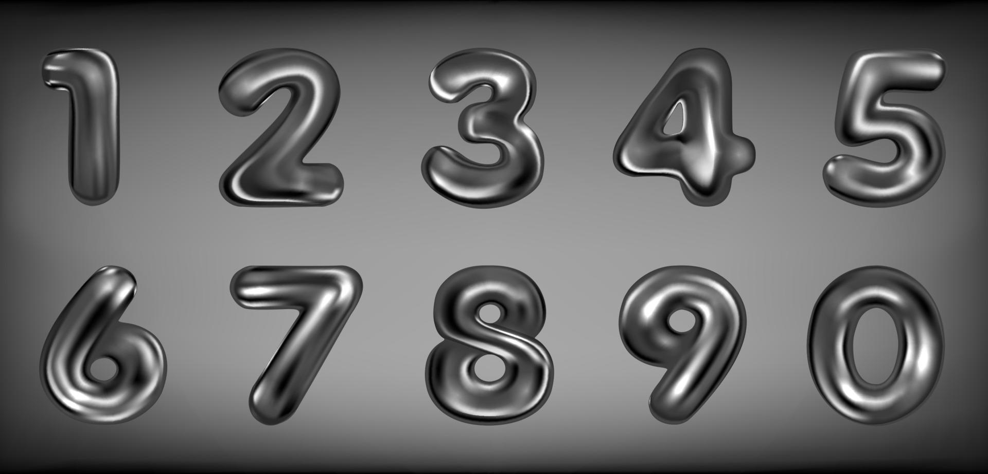 Black latex inflated number symbols, isolated digits vector