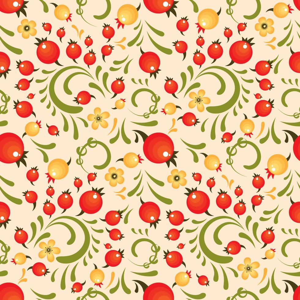 Cranberry floral pattern in Khokhloma style vector