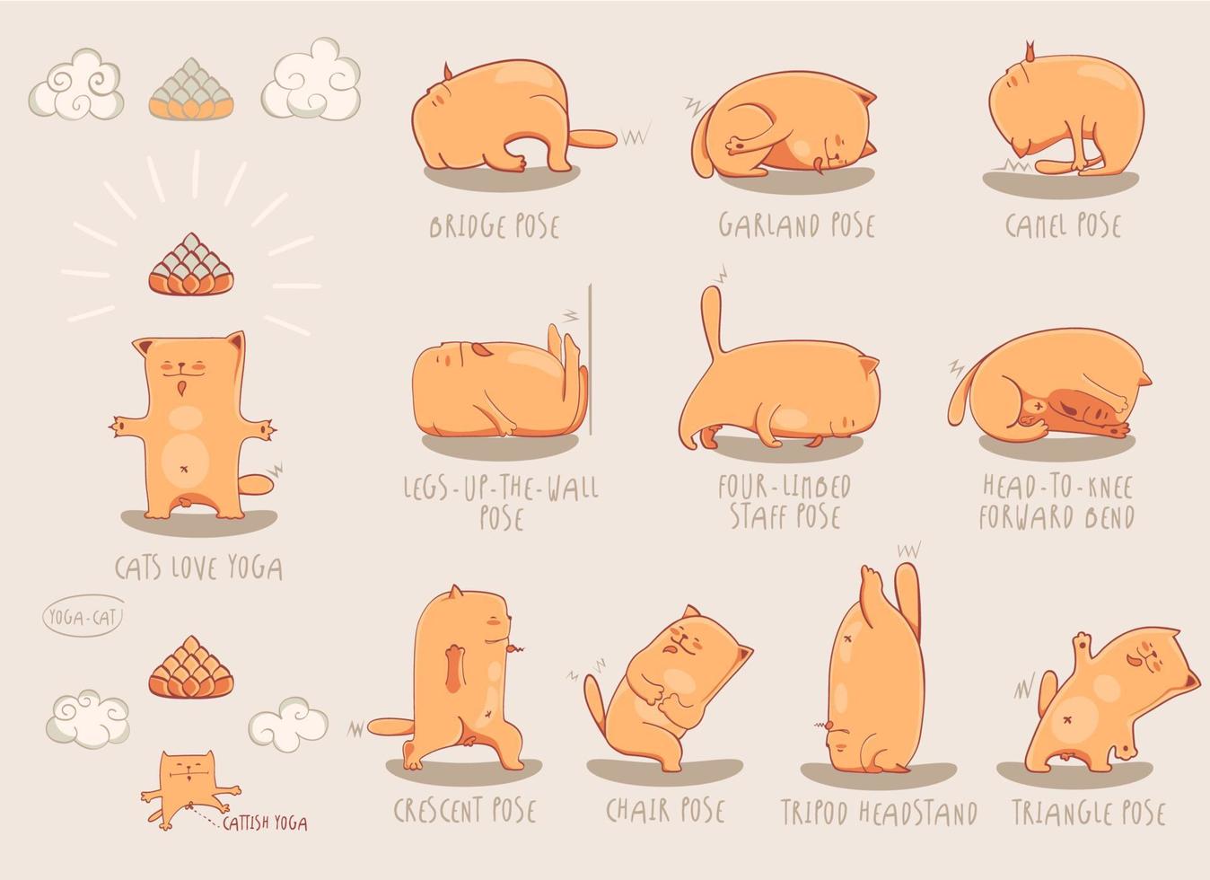 Red Yoga Cat set vector