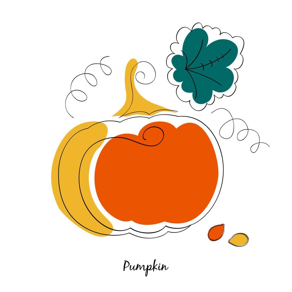 Pumpkin and leaves in cartoon style vector