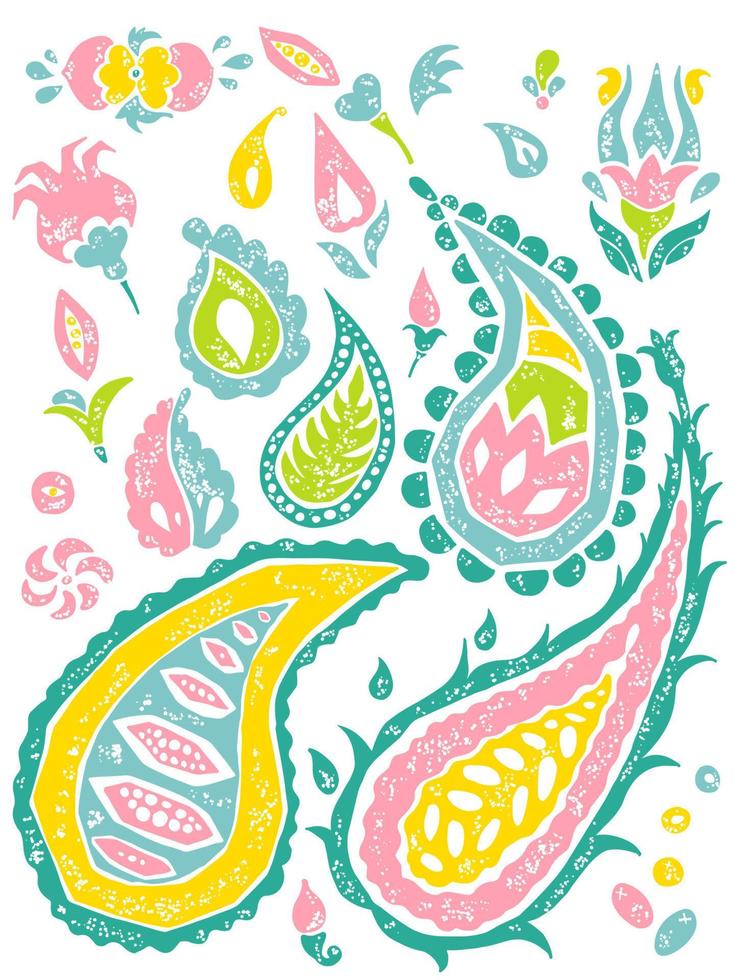 Paisley set in bright colors vector