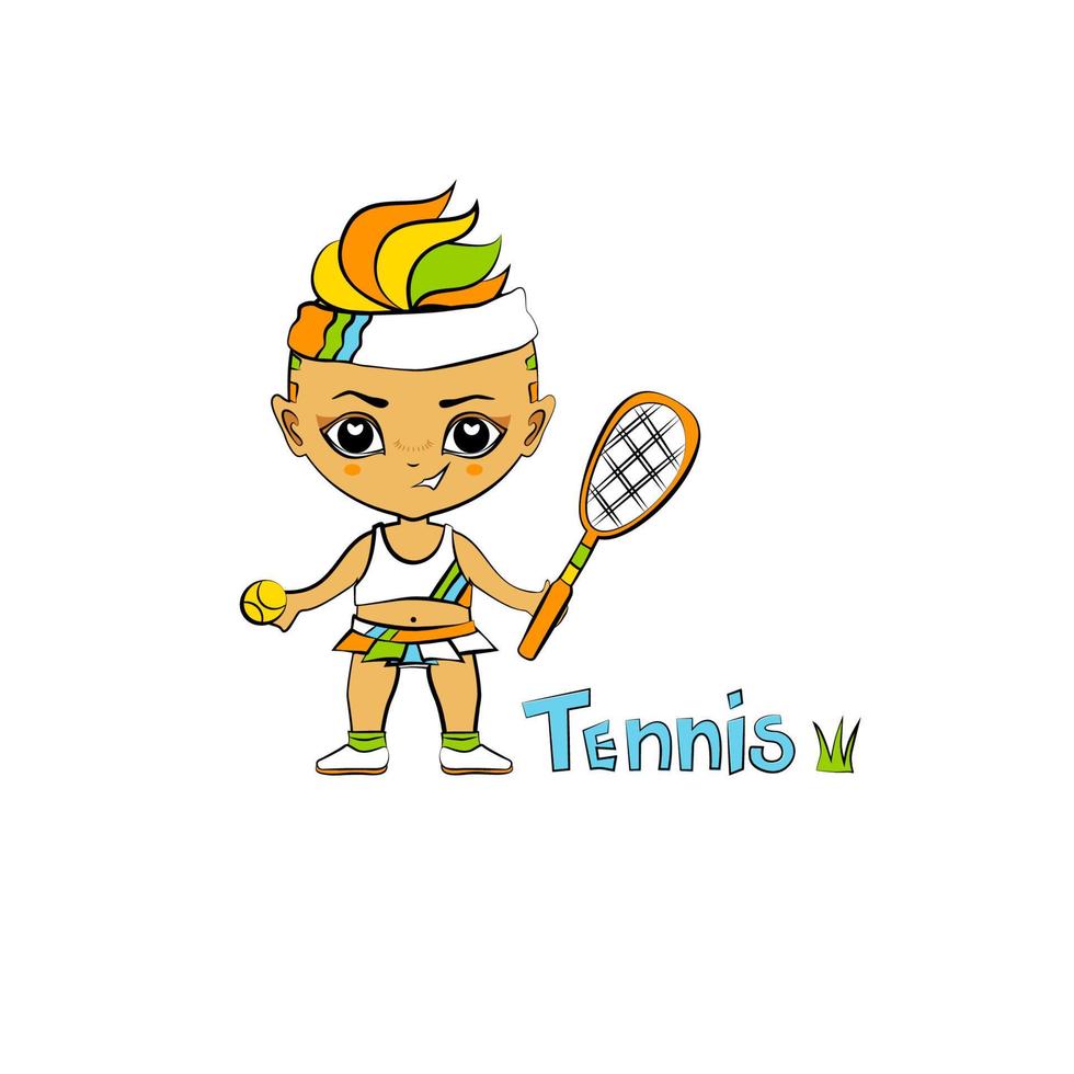 jugador de tenis de niña de dibujos animados vector