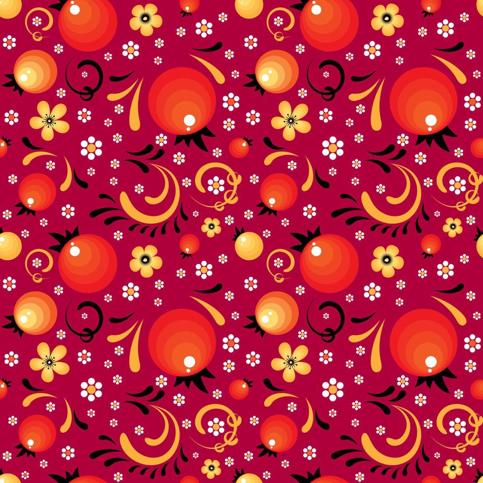 Red Currant floral pattern like a Khokhloma style vector