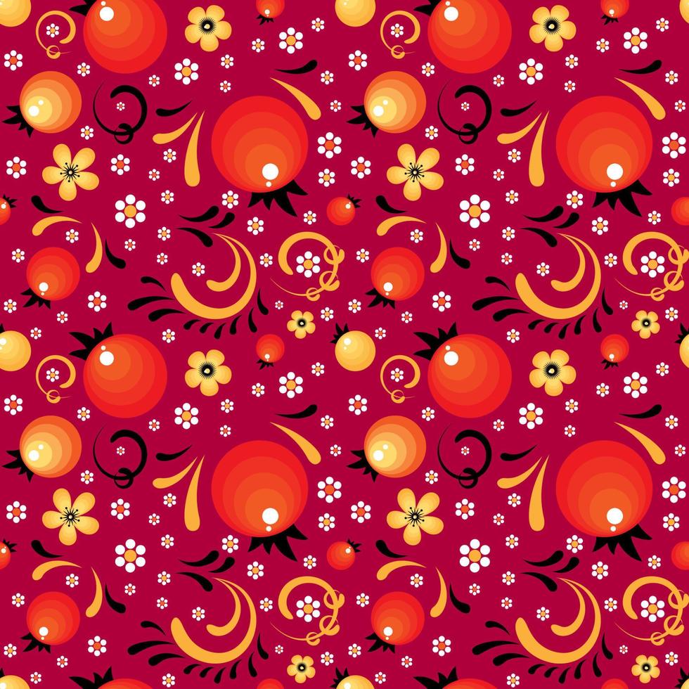 Red Currant floral pattern like a Khokhloma style vector