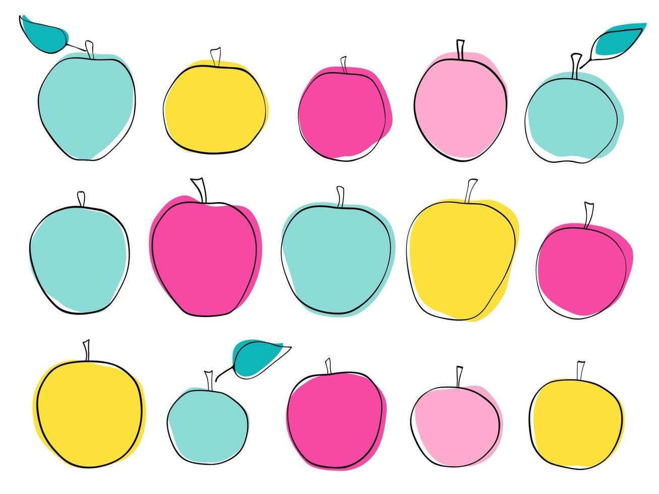 conjunto de manzanas en colores brillantes vector