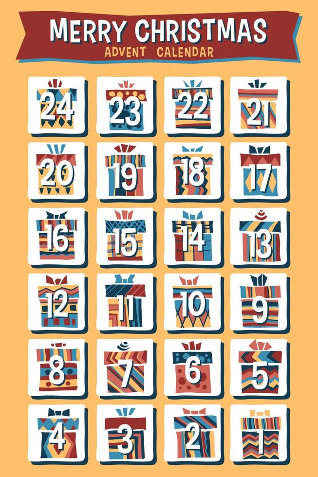 calendario de adviento de navidad de dibujos animados vector