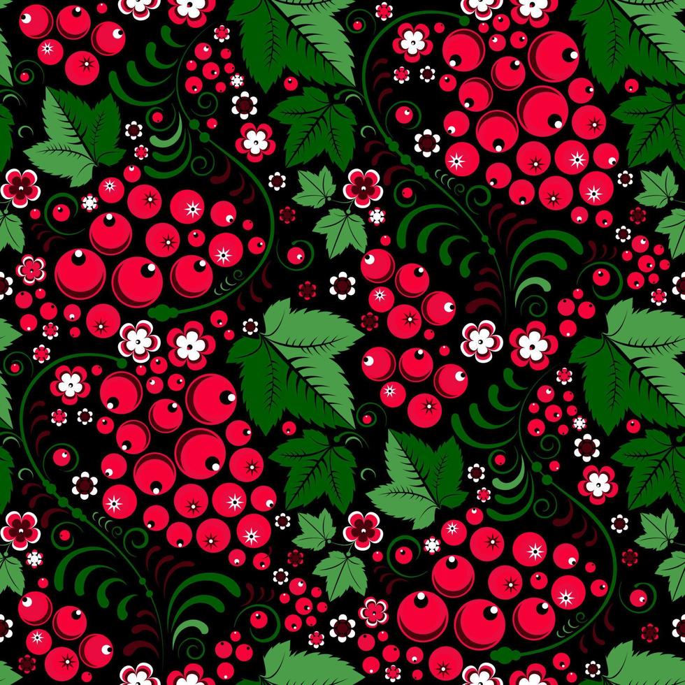 Khokhloma floral seamless pattern with berries vector