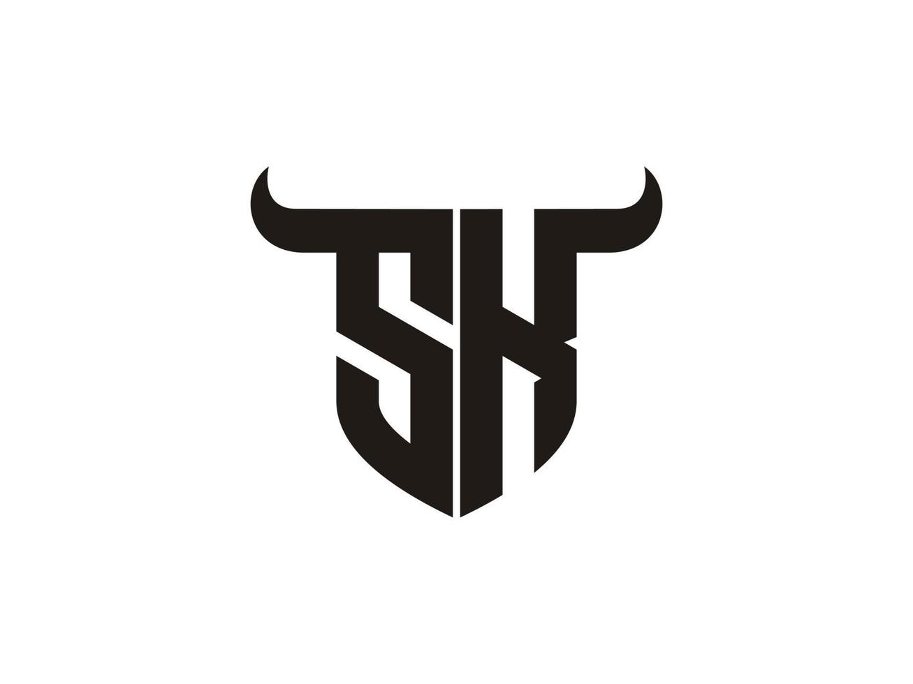 Initial SK Bull Logo Design. vector