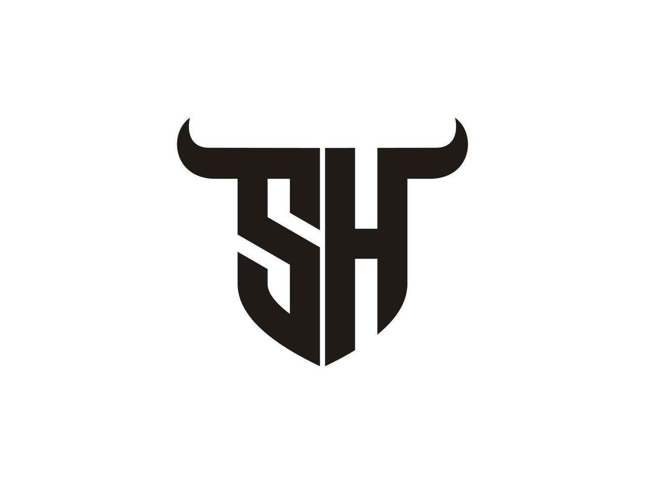 Initial SH Bull Logo Design. vector