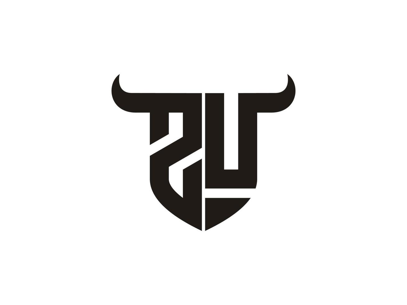Initial ZU Bull Logo Design. vector
