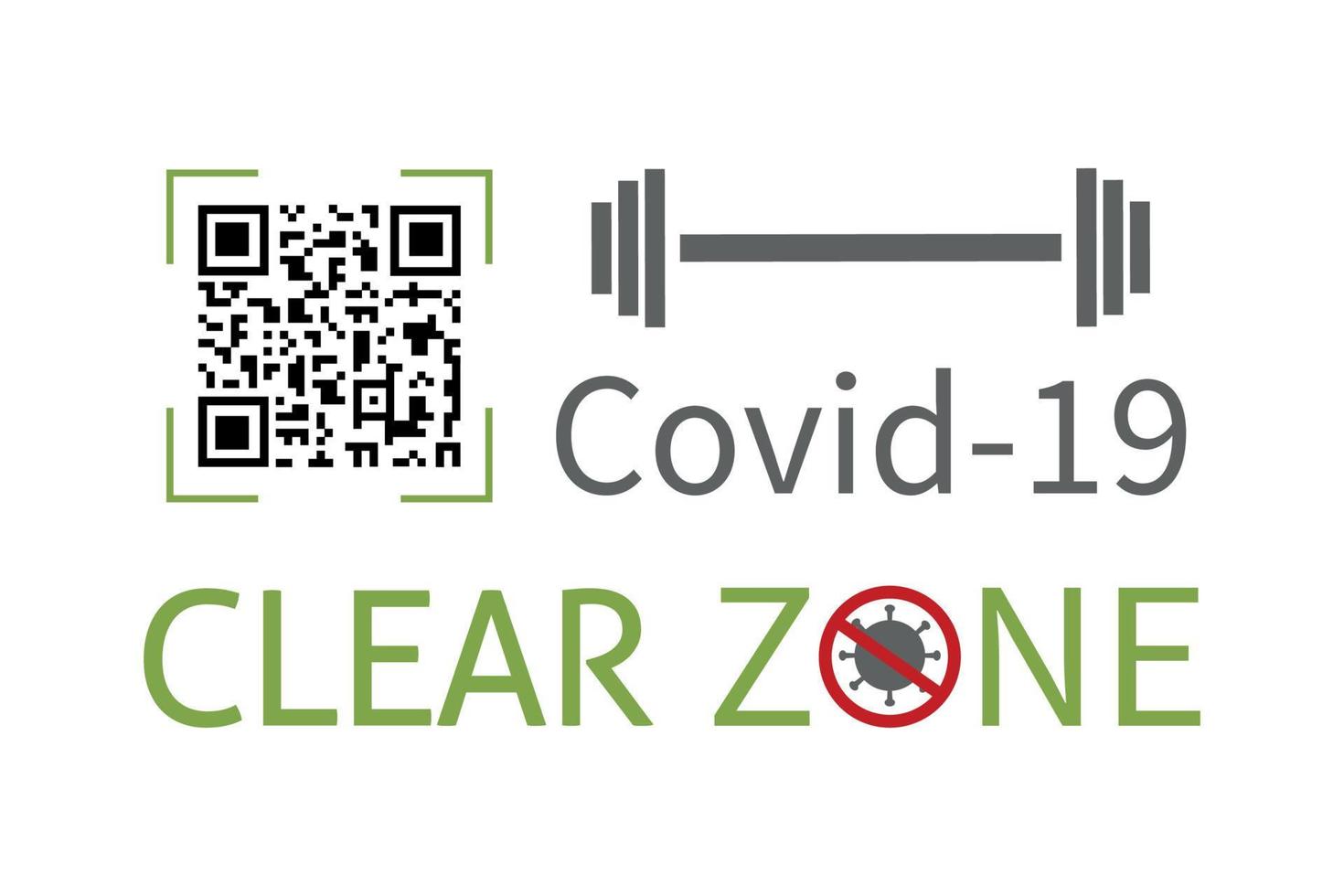 banner horizontal con código qr y mensaje de zona clara. ilustración vectorial con un concepto de club de fitness seguro para la salud. lugar público seguro para la salud. lugares públicos libres de covid para clientes vacunados vector