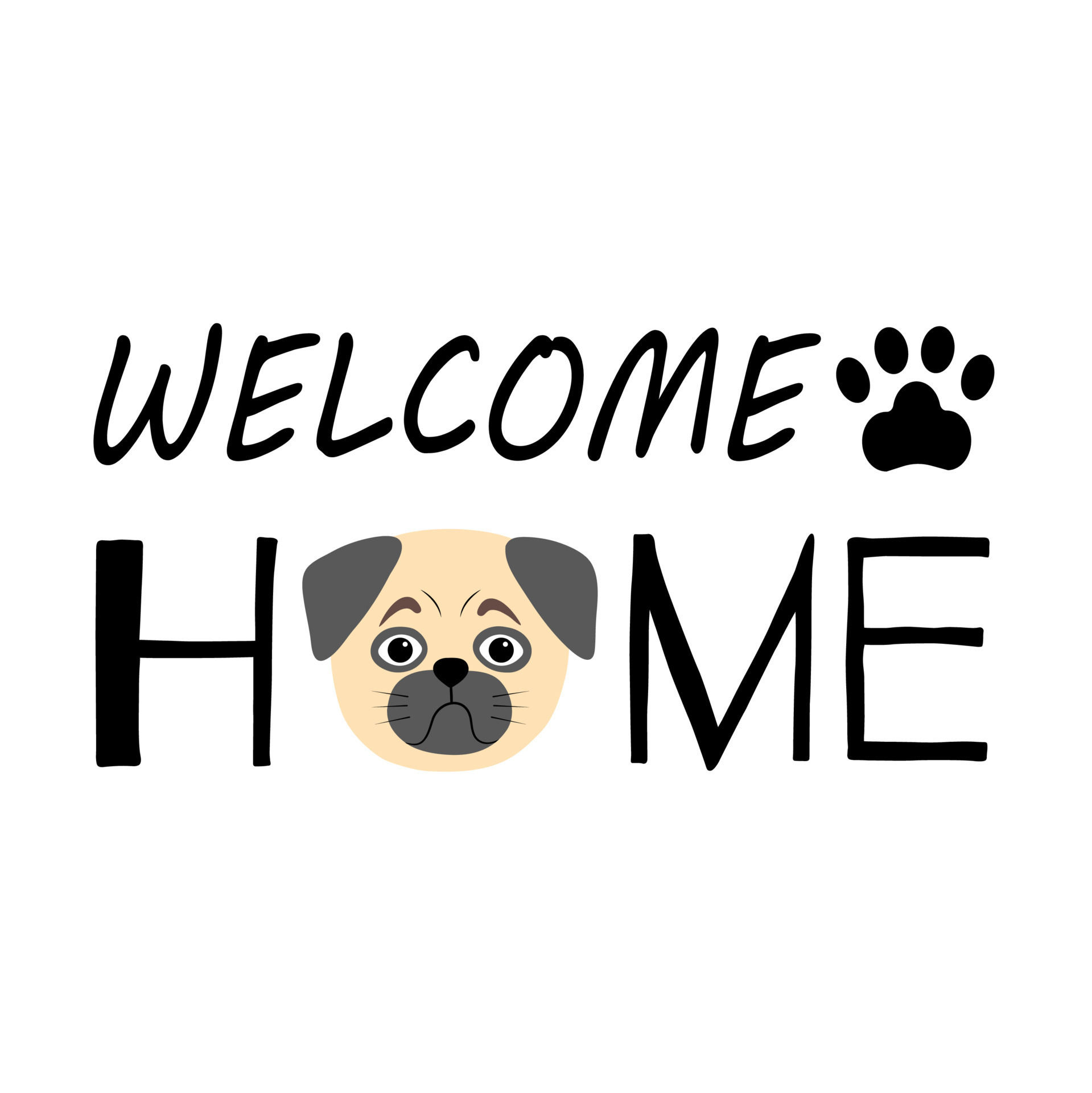 home sign with cute pug. Vector illustration with a puppy's