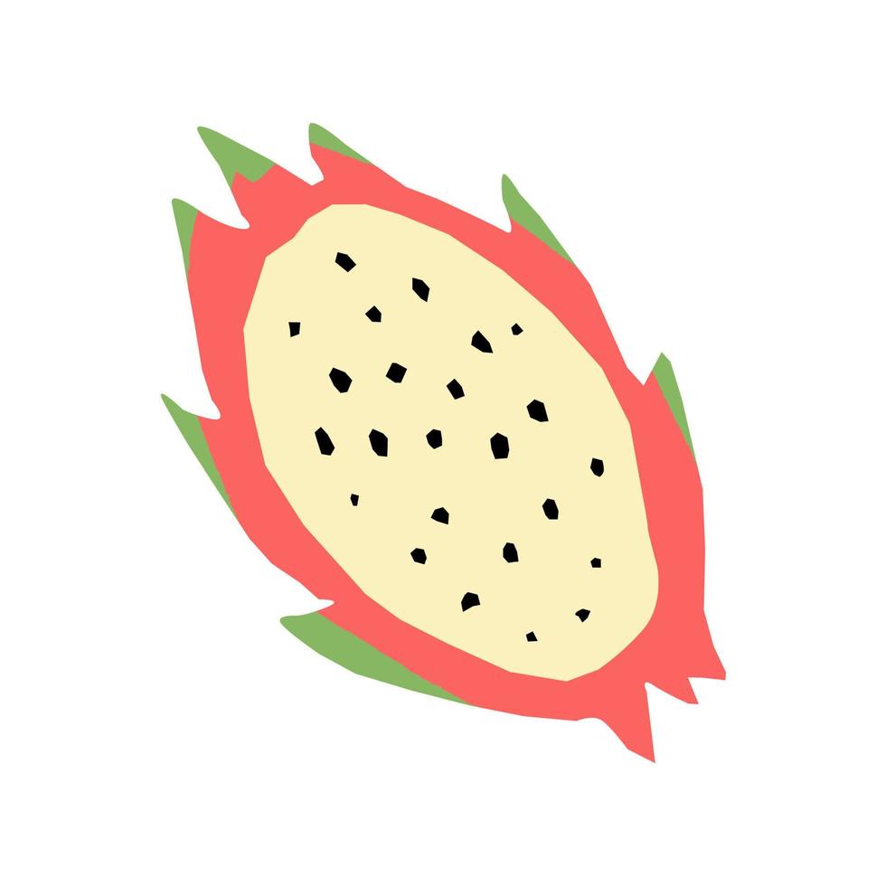 Bright cute dragon fruit sliced in a flat hand-drawn style. Vector element isolated on a white background