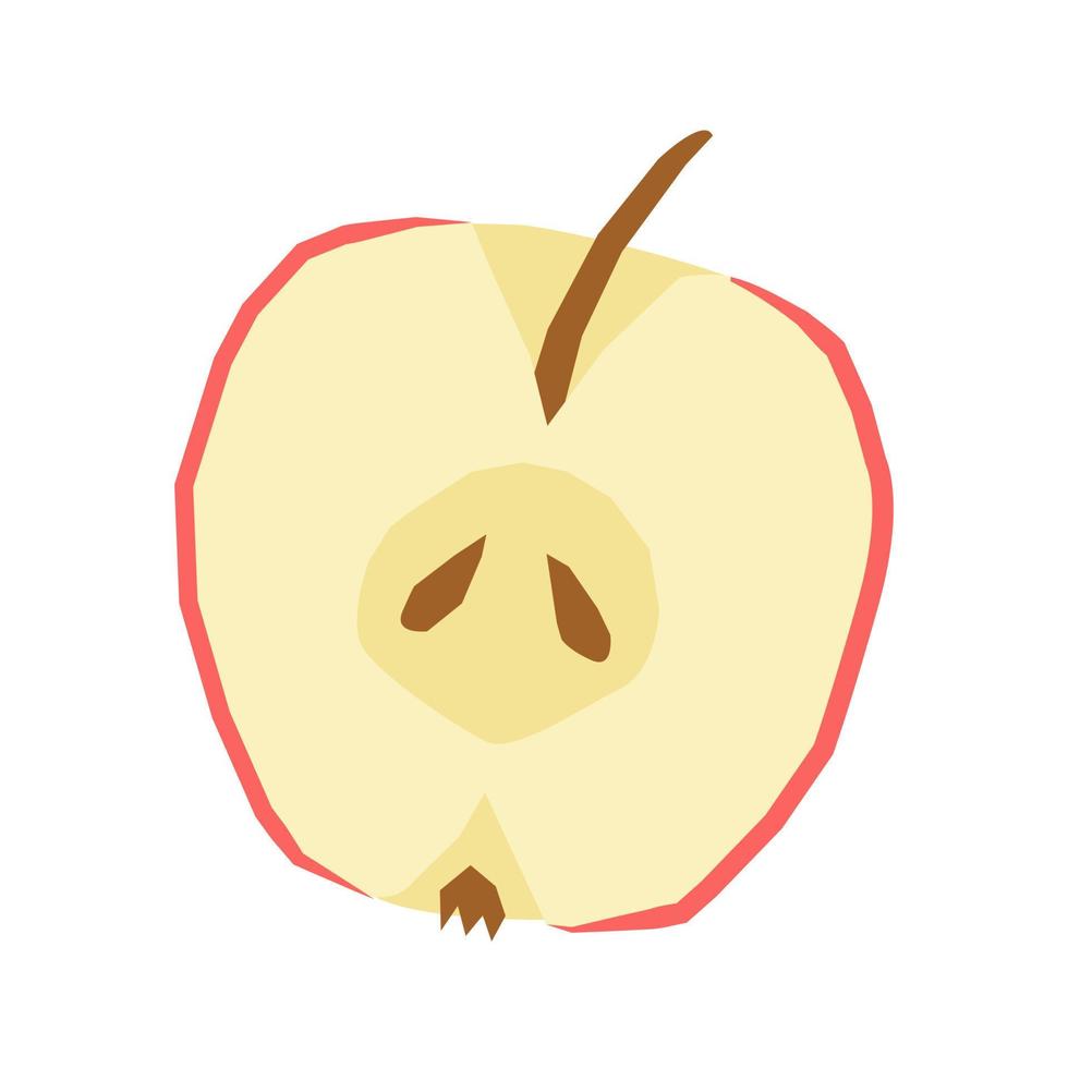 Red cute apple apple half in a flat hand-drawn style. Vector fruit isolated on a white background