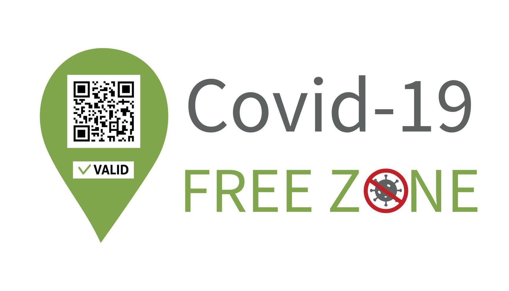 Horizontal banner with qr-code and pass check mark valid. Covid 19 free zone message. Illustration with the public location safe for health. Public covid-free places for vaccinated customers vector