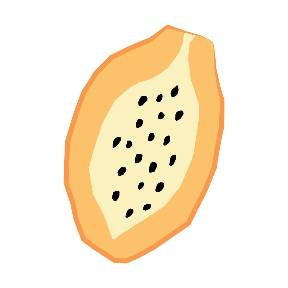 fruta de papaya linda y brillante cortada en un estilo plano dibujado a mano. elemento vectorial aislado en un fondo blanco vector
