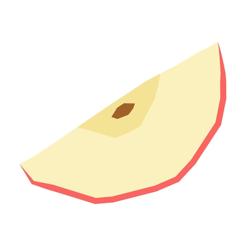 Red cute apple slice in a flat hand-drawn style. Vector fruit isolated on a white background