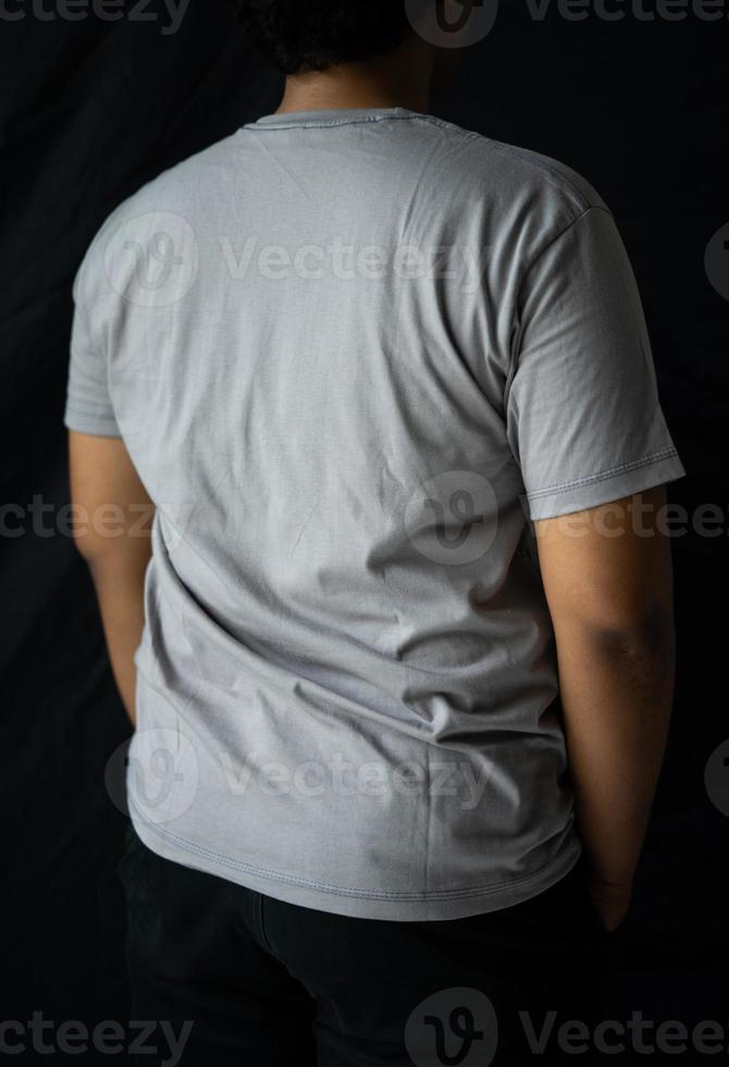 men wear plain T-shirts for mockups templates. blank t-shirt for back side design photo