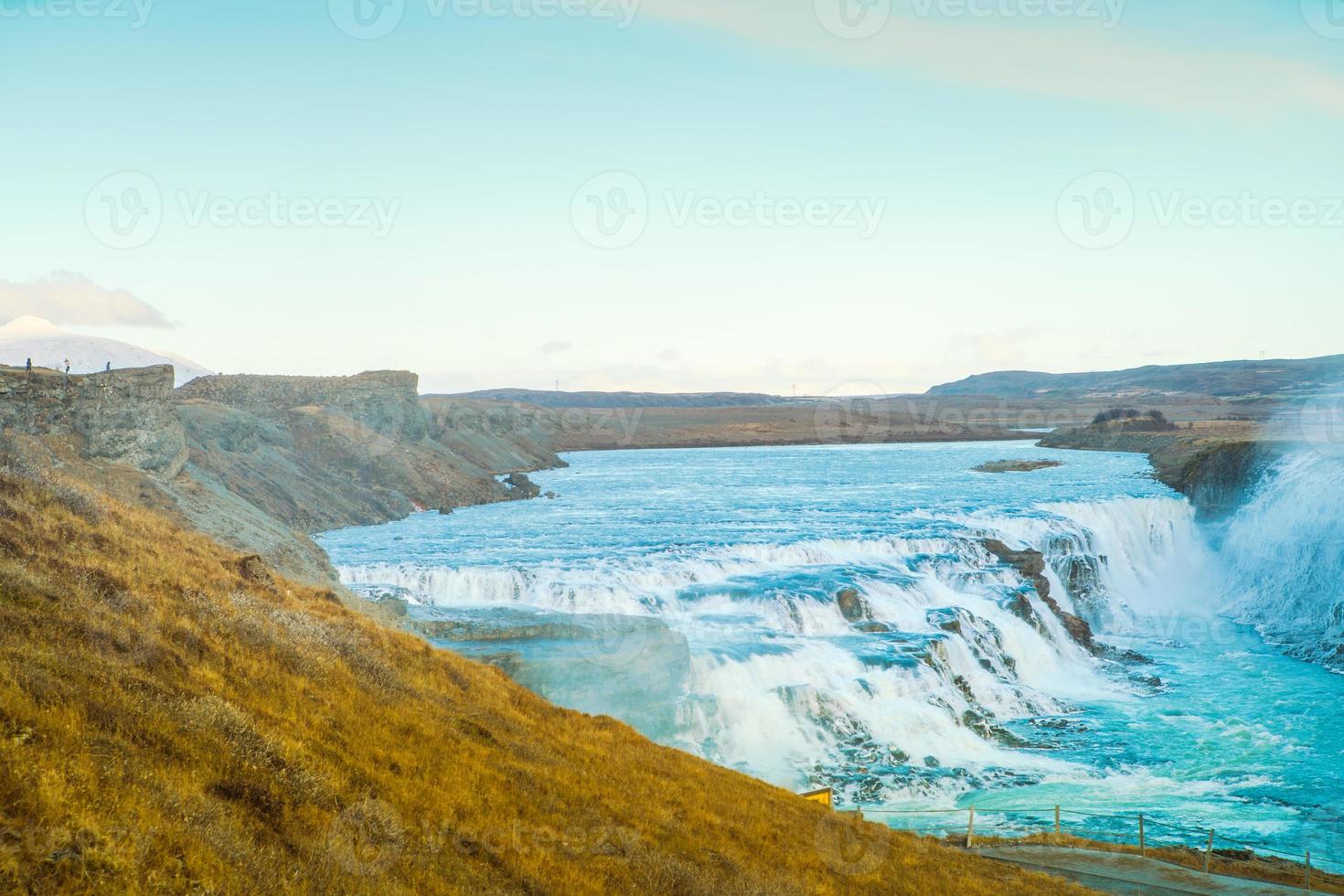 Gullfoss, or Golden Fall, a waterfall where is part of the Golden Circle located in the canyon of Olfusa river in southwest Iceland photo
